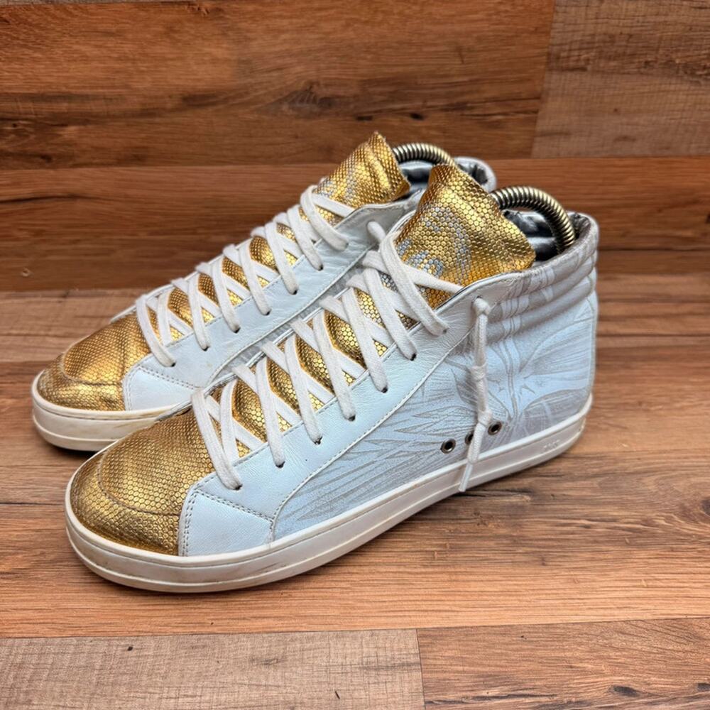 P448 Women's Palm High Top Sneaker Gold Toe Side Zip 8 39Eu Designer Shoes